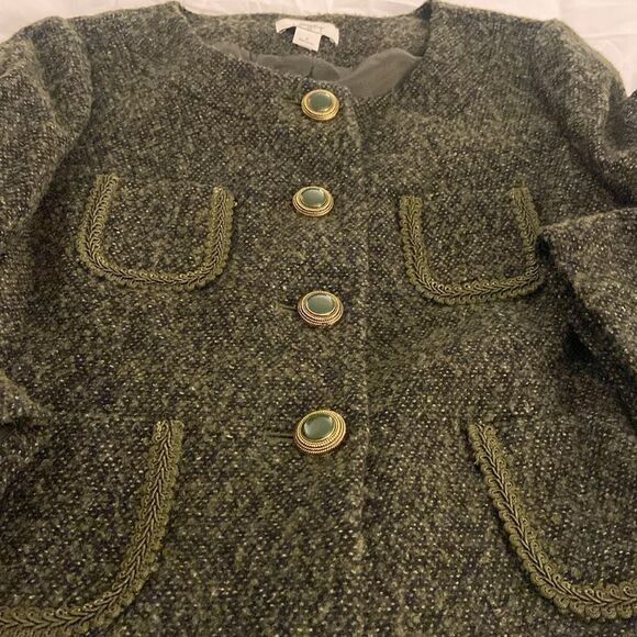 LOFT Black and Green Blazer with Textured tweed Fabric - Picture 2 of 7